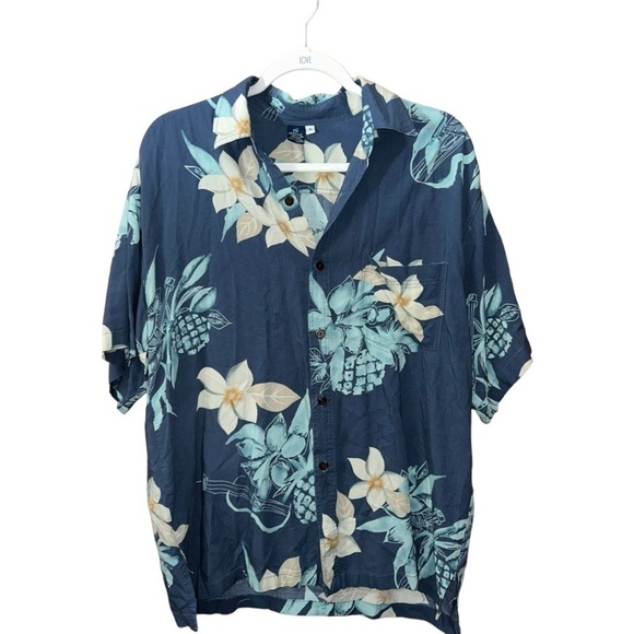Hibiscus Collection Hawaii Mens Sz Medium Hawaiian Floral Print Button Down Polo - Picture 1 of 3